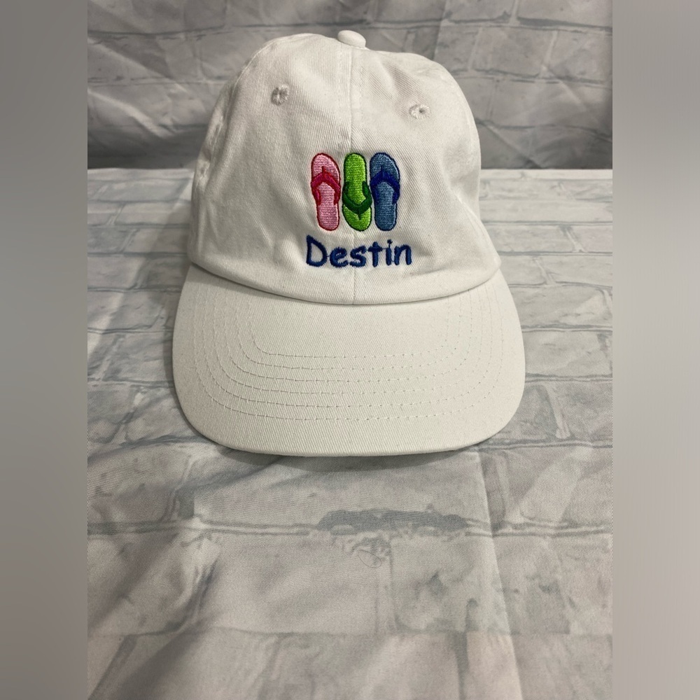 Destin Florida White Flip Flop Hat One Size Strapback Baseball Cap